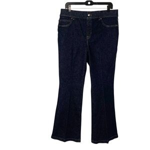 NWT SPANX XL Raw Indigo Wash Flare Leg Pull On Casual Denim Jeans